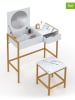 IDOMYA Essentials 2tlg.Set: Make-Up-Tisch mit Hocker "Glam" in Weiß/ Gold