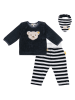 Steiff 3-delige outfit donkerblauw/wit