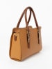 Mia Tomazzi Leren handtas lichtbruin - (B)34 x (H)25 x (D)12 cm