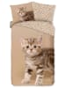 Good Morning Flanellen beddengoedset "Kitty" lichtbruin