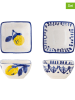 Bloomingville 2-delige set: kommen "Maxima" wit/blauw/geel - (H)8 cm