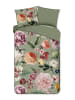 Descanso Komplet pościeli satynowej "Fiori" w kolorze zielonym ze wzorem