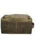 HIDE & STITCHES Leder-Kosmetiktasche in Khaki - (B)26 x (H)15 x (T)14,5 cm