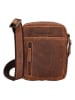 HIDE & STITCHES Leder-Umhängetasche in Cognac - (B)14,5 x (H)18 x (T)5,5 cm