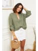 Le Monde du Lin Linnen blouse "Barcelona" olijfgroen