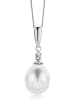 Diamant Exquis Witgouden ketting met diamant-zoetwaterparel-hanger - (L)45 cm