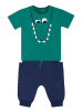 Denokids 2-delige outfit "Funny Dino" groen/donkerblauw