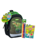 Jolly Kleurterschoolrugzakset "Dinosaurier" groen - (B)23 x (H)33 x (D)13 cm
