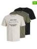 Jack & Jones Koszulki (3 szt.) "Jjethan" w kolorze oliwkowo-czarno-kremowym