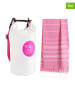 Towel to Go 2tlg. Set: Hamamtuch in Weiß/ Fuchsia