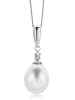 Diamant Exquis Witgouden ketting met diamant-zoetwaterparel-hanger - (L)45 cm