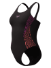 Speedo Badeanzug "Eco+ Placem" in Schwarz/ Orange/ Pink