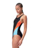 Speedo Badeanzug "Eco Colourblock" in Schwarz/ Orange/ Hellblau