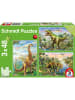 Schmidt Spiele 3x 48tlg. Puzzle "Abenteuer mit den Dinosauriern" - ab 4 Jahren