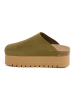 billowy Leder-Clogs in Khaki