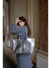 Victor & Hugo Paris Leder-Shopper "Vog" in Silber - (B)50 x (H)28 x (T)12 cm