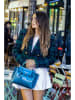 Victor & Hugo Paris Leder-Henkeltasche "Jeny" in Blau - (B)25 x (H)19 x (T)7 cm