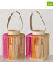 Boltze 2er-Set: LED-Windlichter "Nista" in Pink/ Beige/ Orange - (H)22 cm
