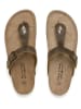 JOLANA & FENENA Leren teenslippers kaki