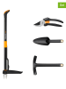 Fiskars 4-delige set: onkruidtrekker “Xact Weed” zwart/oranje