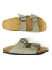 Mandel Leren slippers "Alberto" kaki