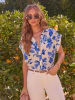 Milan Kiss Bluse in Creme/ Blau