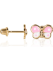 L instant d Or Gouden oorstekers "Papillon rose"