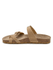 JOLANA & FENENA Leren teenslippers lichtbruin