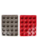 Sitram 2-delige set: siliconen muffinvormen "Candy" rood/grijs - (L)29 x (B)23,5 cm