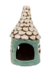 Clayre & Eef Theelichthouder "Huis" turquoise/wit - (H)20 x Ø 11 cm