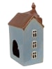 Clayre & Eef Theelichthouder "Huis" bruin/lichtblauw - (B)13 x (H)22 x (D)9 cm