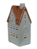 Clayre & Eef Theelichthouder "Huis" blauw/lichtbruin - (B)11 x (H)20 x (D)8 cm