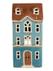 Clayre & Eef Theelichthouder "Huis" turquoise/lichtbruin - (B)11 x (H)22 x (D)9 cm
