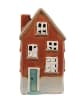 Clayre & Eef Theelichthouder "Huis" oranje/beige - (B)10 x (H)18 x (D)8 cm