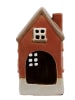 Clayre & Eef Theelichthouder "Huis" oranje/beige - (B)10 x (H)18 x (D)8 cm