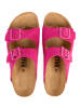 billowy Leder-Pantoletten in Fuchsia