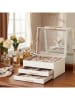 Songmics Schmuckkästchen in Weiß/ Beige - (B)23,1 x (H)13,5 x (T)20,3 cm
