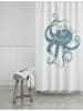 Ornami Duschvorhang ''Kraken'' in Weiß/ Blau - (L)180 x (B)200 cm