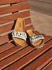billowy Leren slippers lichtblauw