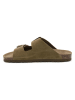 billowy Leder-Pantoletten in Khaki