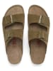 billowy Leder-Pantoletten in Khaki