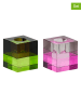 Hübsch 2-delige set: kaarshouders "Block" groen/roze - (B)6 x (H)5 x (D)5 cm