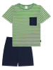 Schiesser Pyjama in Grün/ Dunkelblau