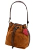 Zwillingsherz Leder-Schultertasche "Suede Drawstring Bag" in Cognac - (B)21 x (H)26 x (T)14 cm