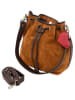 Zwillingsherz Leder-Schultertasche "Suede Drawstring Bag" in Cognac - (B)21 x (H)26 x (T)14 cm