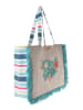 BLE Schultertasche in Creme/ Türkis - (B)47 x (H)33 x (T)17 cm