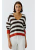Oui Pullover in Braun/ Weiß/ Braunrot