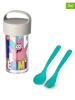 koziol 3tlg. Set: Snackpot und Besteck in Beige/ Türkis