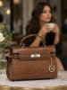 Mia Tomazzi Leder-Henkeltasche "Pascarella" in Hellbraun - (B)26 x (H)19 x (T)8 cm