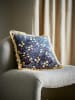 Bloomingville Kussen "Eydis" donkerblauw/beige - (L)45 x (B)45 cm